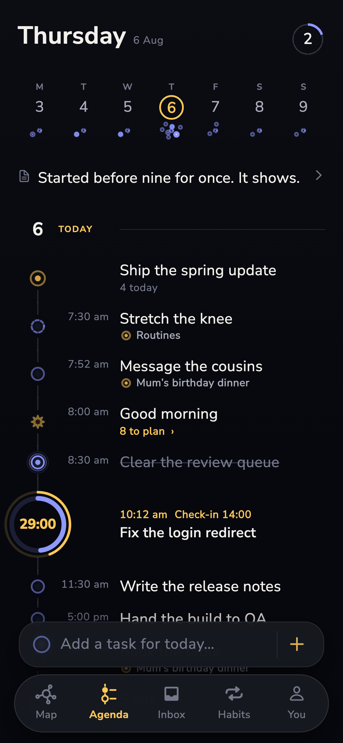 The Agenda for one day